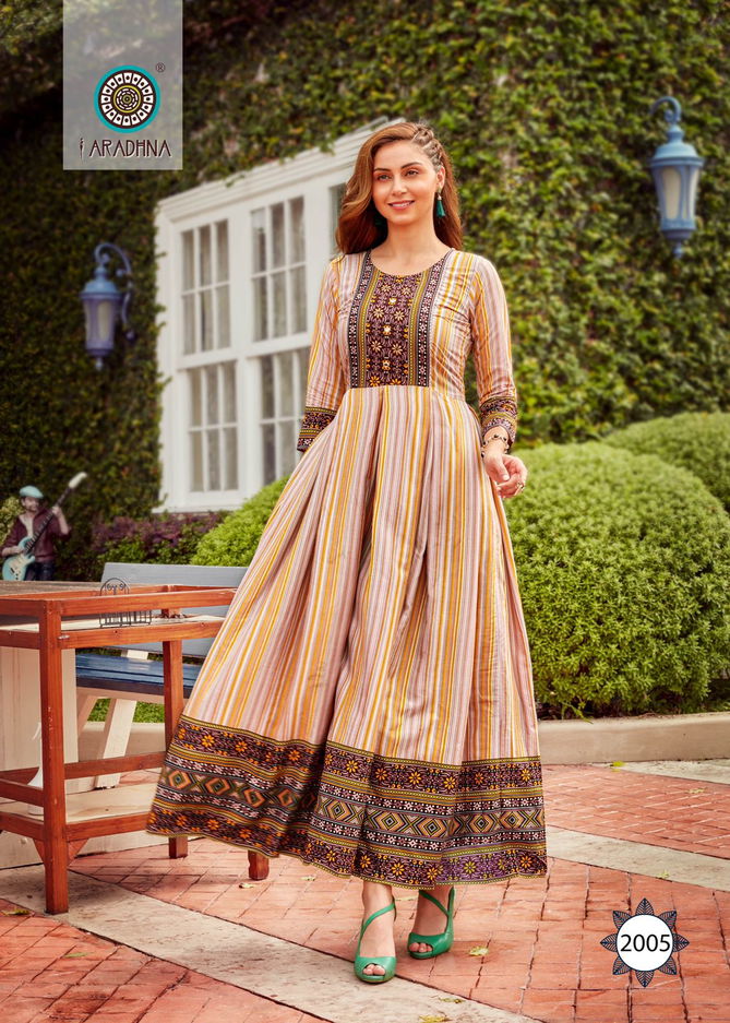 Aradhna Fashion Stripy 2 Cotton Wholesale Anarkali Kurti Collection